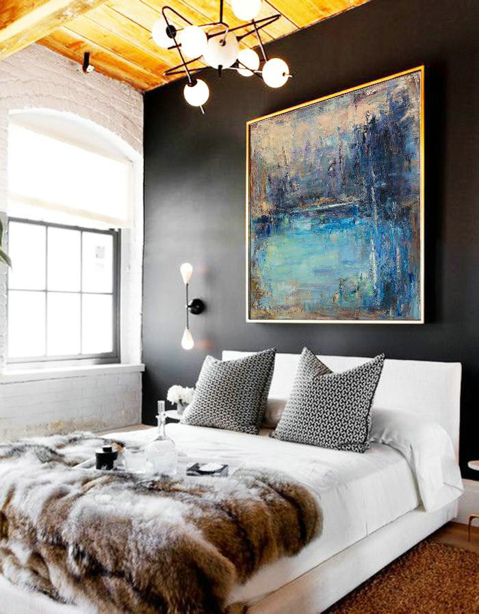 Large Abstract Art,Abstract Landscape Oil Painting,Large Oil Canvas Art,Yellow.Blue,Purple